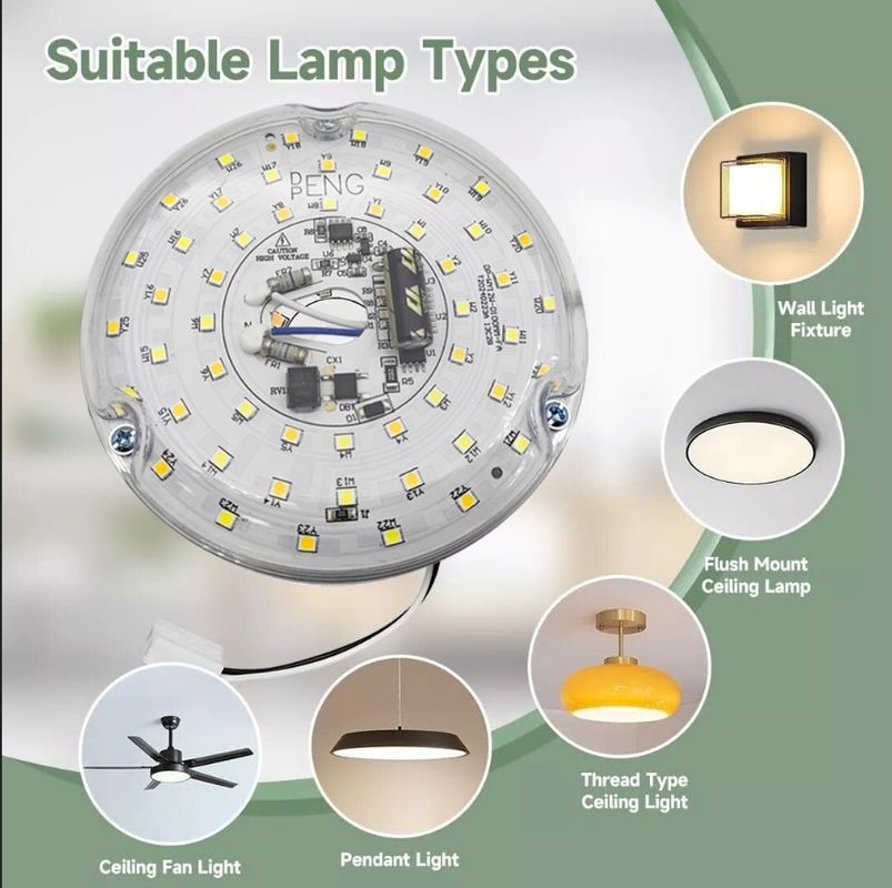 Dia100mm Круглое ПКБ-панель 12w 15w AC 110V 120V 230V 3.93' Retrofit Light Kit For Ceiling Flush Light Ceiling Fan Light Panel Replacement PCB 18W 3000K 6000K 1800LM 120V CRI90 Снижаемая